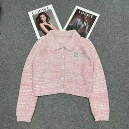 Women's Sweaters Autumn New POLO Collar Order Diamond Letter Special Yarn Fashion Age Reducing Knitted Cardigan Women