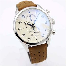 classic style NEW ARRIVALCalibre SpaceX Chrono Flyback Stopwatch White Dial Brown Leather Belt Mens Watches Sports Gent Watch VK C260G