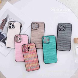 Cell Phone Cases Suitable for 14pro four sided woven pattern phone case iPhone 13 leather 12 full package fall protection case Q230915