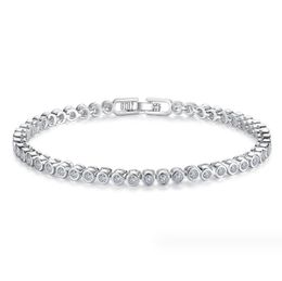 Ins Tennies Wedding Bracelet Luxury Jewellery 18K White Gold Fill Round Cut 5A Cubic Zircon CZ Diamond Single Gemstones Party Women Bangle For Lover Gift