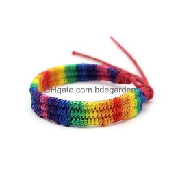 Charm Bracelets Rainbow Lgbt Pride Bracelet Handmade Braided Friendship String For Gay Lesbian Lgbtq Wristband Jewellery Drop Delivery Dhpa7