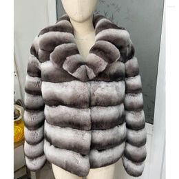 Women's Fur Top Selling Coat Women Outwear Natural Rex Jacket Chinchilla Color Overcoat High Quality Plus-Size