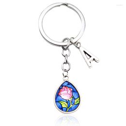 Keychains Steampunk Fashion Letter A Fairy Tale Pendant Key Chain Romantic Couple Blue Rose Glass Heart Mermaid Tears Gift For Her