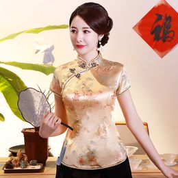 Women's Blouses Shirts Oversize 3XL 4XL Women Satin Shirt Summer Vintage Chinese Style Blouse Dragon Female Wedding Clothing Traditional Classic Tops 230915