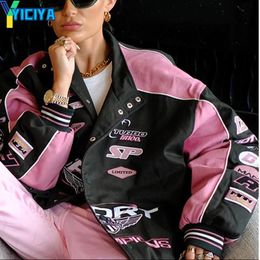 Womens Jackets YICIYA jacket bomber women winter outerwear oversize printed y2k vintage varsity baseball racing American Jacket top 230915