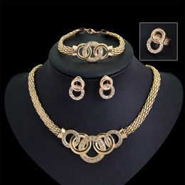 Gold Plated Fine Jewellery Set For Women Beads Collar Necklace Earrings Bracelet Rings Sets Costume Latest Fashion Accessories2363
