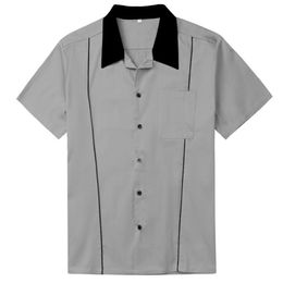 Men's Casual Shirts Western Mens Clothing Rockabilly Grey Retro Design Shirt Short Sleeves With Pockets L-2XL 2021226J