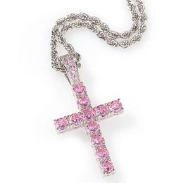 Hiphop Iced Pink Ankh Egyptian Pendant Blue Red Black Cross Necklace For Men Women Jewellery With 24Inch Rope Chain Drop Delivery