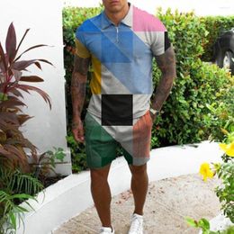 Men's Tracksuits High Quality Summer Suit Street Wear 3d Digital Printed Short Sleeve Polo Shirt Shorts Casual