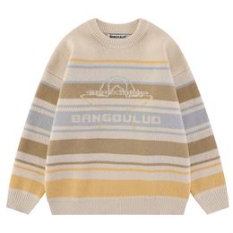 Men's Sweaters Harajuku Striped Sweater Men's Winter Jumper Knitted Pullover Vintage Casual Letter Print Graphic Grandpa Ugly Sweater Women Y2K 230914