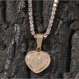 Men Women Zircon Heart Locket Pendant Necklace Copper Icy Charm Super Star Cubic Zirconia Hiphop Jewelry Drop Delivery