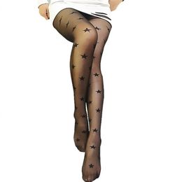 Socks & Hosiery Women Sexy High Waist Star Print Pantyhose Garter Patchwork Style Tights Erotic Lingerie Ultra Thin See-Through Cl280m