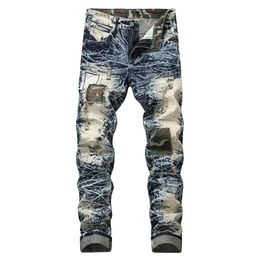 Idopy Fashion Mens Straight Fit Jeans Vintage Washed Camo Patchwork Denim Pants Hip Hop Ripped Jean Trousers For Men223r