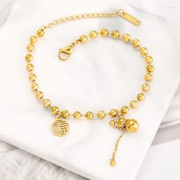 Charm Bracelets Chinese Style Stainless Steel Good Luck Gourd For Women Gold Plated Beaded Bracelet Jewelry Year Gifts