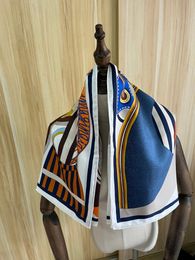 Scarves arrival fashion elegant white saddle 100 silk scarf 9090 cm square shawl twill wrap for women lady girl 230914