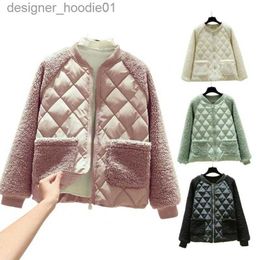 Women's Down Parkas Women's Jackets Ladies Coat Women Jacket Cotton Padded Faux Cashmere Patchwork Autumn Winter Thick All Match Quilted For Daily Wear L230915