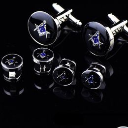 Cuff Links High Quality Polished Shining Brass Mens Sier Masonic And Mason Button Shirt Cufflink Drop Delivery Jewelry Cufflinks Tie C Dhtyv