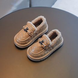 Sneakers Children's Winter Leather Shoes 2023 Kids Girls Boys School Black Brown Whiten Warm Thicken Plush Boots 230914