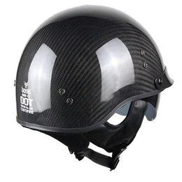 Voss 888CF Genuine Carbon Fibre DOT Half Helmet with Drop Down Sun Lens and Metal Quick Release - S - Gloss Carbon3255