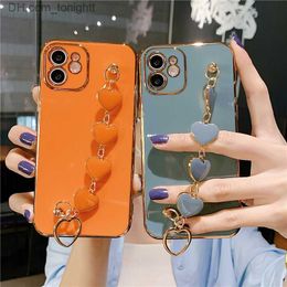 Cell Phone Cases Suitable for 14ProMax Electroplated Love Bracelet Phone Case 13mini Straight Edge All Inclusive 8Plus Q230915