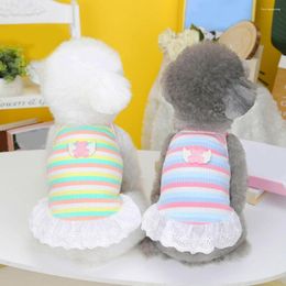 Dog Apparel Pet Dress Wing Decor Adorable Lace Hem Cotton Colour Stripes Princess Supplies