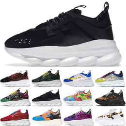 Designer Chain Reaction Men Women Shoes Rubber Suede Triple Black White Bluette Gold Red Brown Orange Blue Mens Casual Trainers Platform