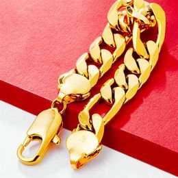 12mm Thick Figaro Bracelet Hip Hop Heavy Wrist Chain 18K Yellow Gold Filled Solid Mens Bracelet Gift246z
