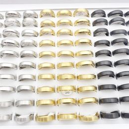 Whole 50PCs Lot Stainless Steel Band Rings For Men Women 6mm Silver Gold Black Plated Fashion Jewellery Party Gift Engagement We313e