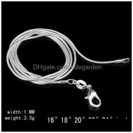 Chains Wholesale 16--34 Inches 1Mm Smooth Snake 925 Sterling Sier Lobster Clasp Necklaces For Women Jewellery Diy Accessories Drop Deliv Dhzlb