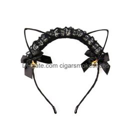 Other Event Party Supplies Kawaii Kitty Lace Headband Add Golden Bells Hair Stick - Cat Ear Cosplay Hairband For Events Holidays Drop Dhmhu