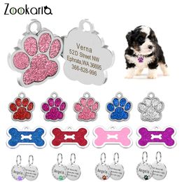 Dog Collars Leashes Anti-lost Custom ID Tag Engraved Pet Collar Accessories Personalized Cat Puppy Stainless Steel Bone/Paw Name Tags 230915