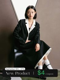 Two Piece Dress ZIQIAO Temperament Commute Black and White Color Matching Short Suit for Women 2023 Autumn Aline Skirt Twopiece Set Female 230914