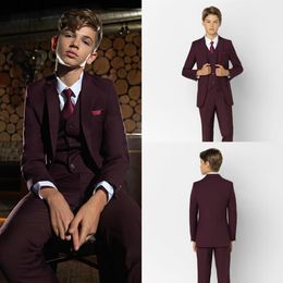 Burgundy Boy Formal Suits Dinner Tuxedos Little Boy Groomsmen Kids Children For Wedding Party Prom Suit Formal Wear Jackets Vests344w