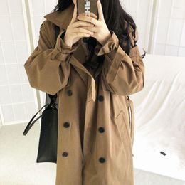 Women's Trench Coats Coat For Women Korean Fashion Autumn Long Elegant Khaki Windbreaker Casual Double Breasted Womens Tops