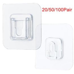 100 50 20 Pair Double Sided Adhesive Wall Hooks Wall Hanger Transparent Suction Cup Sucker Hook Waterproof Reusable Drop223x