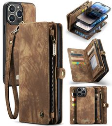 Multi-Slot Leather zipper cases with Magnetic Split for iPhone 13/12/11 Pro Max/XS - Caseme008