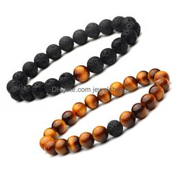 Beaded 8Mm Essential Oil Diffuser Beads Bracelet Men S Handmade Lava Rock Tiger Eye Natural Stone Bangle For Women Fashion Crafts Jewe Dhdxz