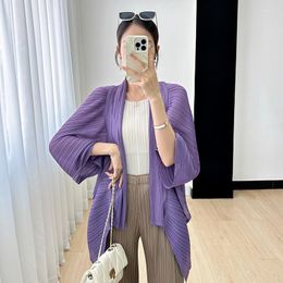 Women's Vests GGHK Miyake Cardigan Small Coat 2023 Autumn Fashion Solid Color Versatile Temperament Top Y2k Japan Clothing