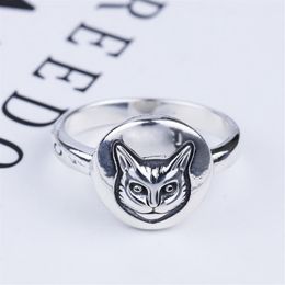 s925 silver cat head ring vintage classic sterling silver cat face ring British style hip-hop male and female Thai silver ring218u