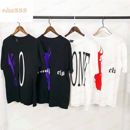 23ss New flame letter print pattern cotton black red white purple round neck loose men women with the same paragraph hundred short275u