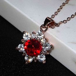 Designer Jewellery Net red HW same style sunflower necklace women's 18k rose gold chain small crowd design red pendant female necklace