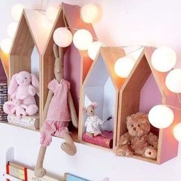 Caixas de armazenamento # Prateleira hexagonal de madeira Decorações de quarto infantil Decoração em forma de casa Prateleira montada na parede Quarto infantil Prateleira de armazenamento de artesanato 230915