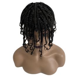 Malaysian Virgin Human Hair Short Box Braids Toupee #1b Natural Black Colour 8x10 Skin Knots PU Topper for Black Woman