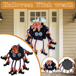 Decorative Flowers Wreaths Halloween Party Wreath Hanging Welcome Sign Long Legged Witch Wall Front Door Outdoor Pumpkin Decoration 230915