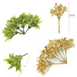 Decorative Flowers 6/36PCS Plastic Artificial Green Leaves Bouquet For Home Wreath Decoration DIY Scrapbooking Mint Fake Leaf Plants Decor