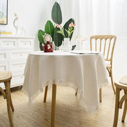 Table Cloth Mat Tablecloth Tassel White Birthday Party Coffee Cotton Linen Creative Light Luxury Round Decoration
