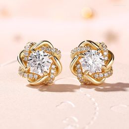 Stud Earrings Huitan Dazzling Circle Around Design Gold Color Ear For Women Brilliant Cubic Zirconia Temperament Sweet Jewelry