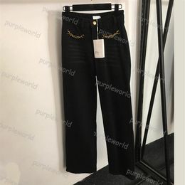 Womens Jeans High Waisted Straight Pants Hardware Chain Decorated Fashion Jeans Wide Legged Pants1726