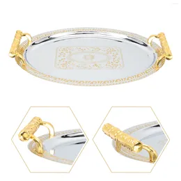 Plates Gold Table Decor Stainless Steel Serving Tray European Style Oval Coffee Trays