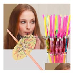 Drinking Straws 240X5Mm Handicraft St Kid Birthday Party Fluorescence Umbrella Decor Sts Bar Disposable Drink Tools Easy Carry Drop De Dhkmj